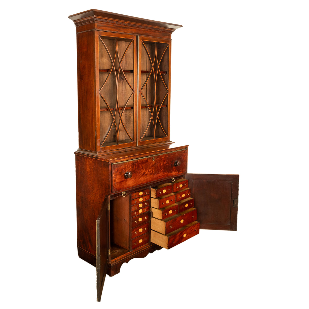 Antique Georgian Mahogany Bookcase Secretary Collectors Doctors Cabinet 1790