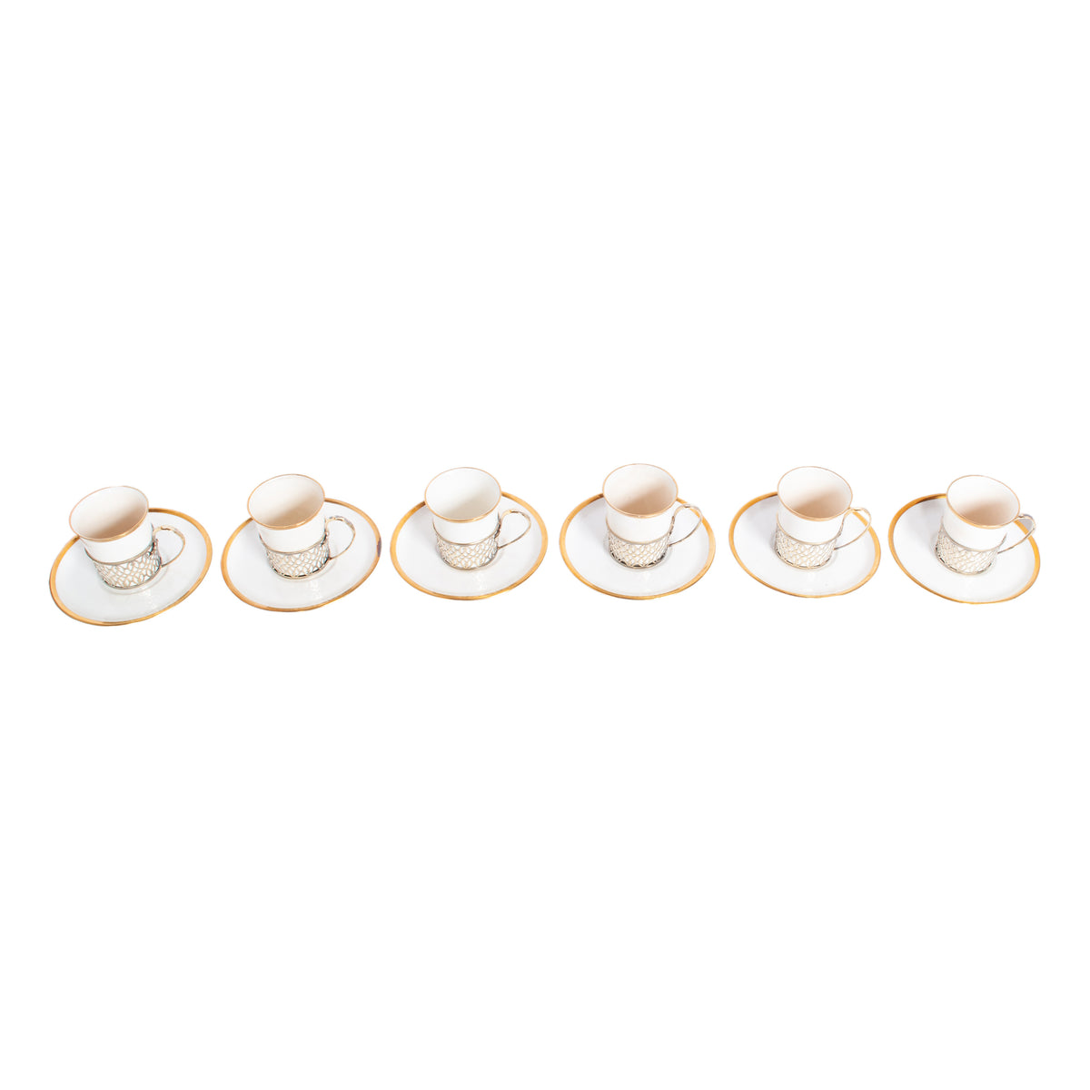 Antique Set of 6 Shelley China Demitasse Cups Saucers Sterling Silver Mappin Webb Birmingham 1919
