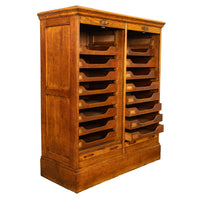 Antique American Oak Double Tambour Roll Top 16 Drawer Filing Cabinet 1910
