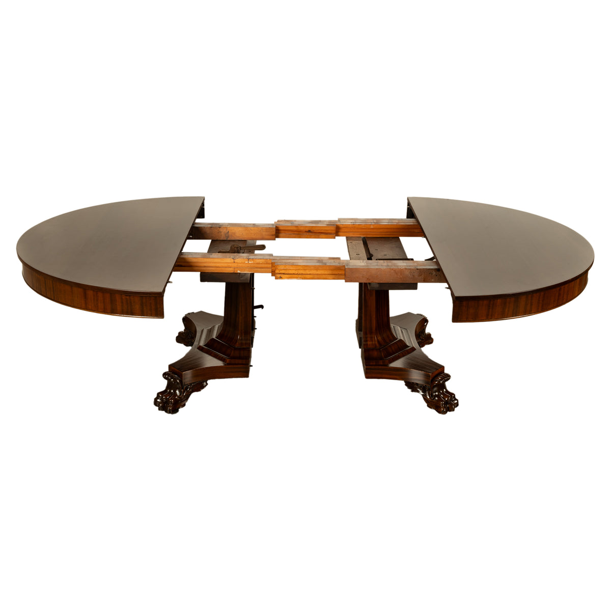 Antique American Empire 60" Extending to 10' Mahogany Pedestal Dining Table 1830
