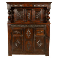 Antique English 17th Century Jacobean Charles I Carved Oak Court Cupboard Cabinet 1630