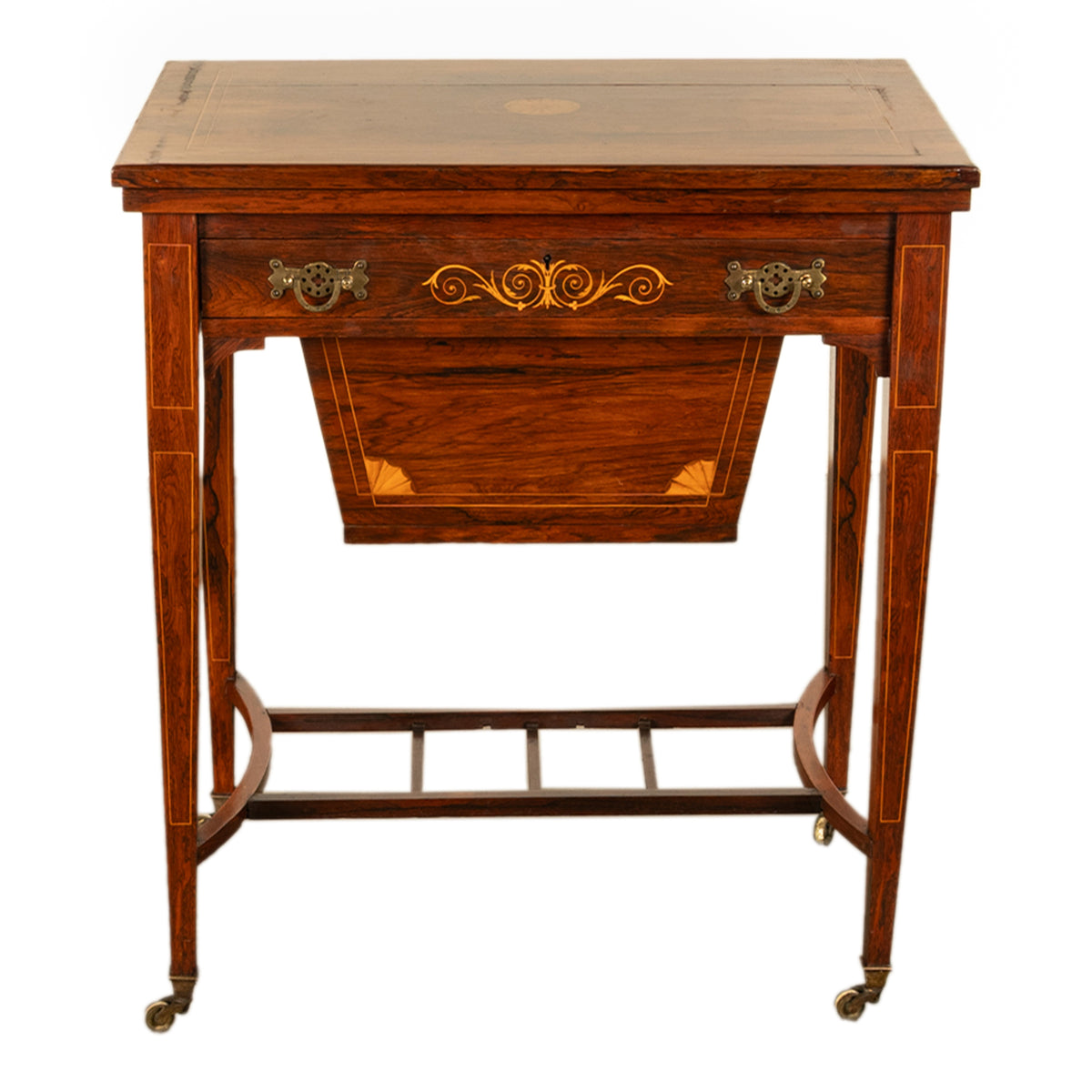 Antique Rosewood Regency Inlaid Chess Backgammon Cribbage Game Sewing Table 1890