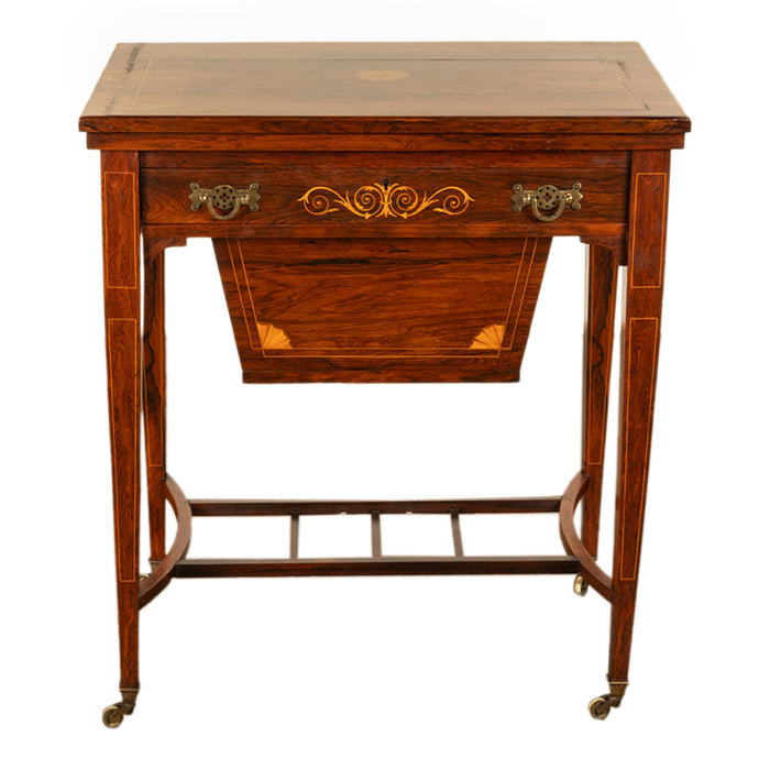 Antique Rosewood Regency Inlaid Chess Backgammon Cribbage Game Sewing Table 1890