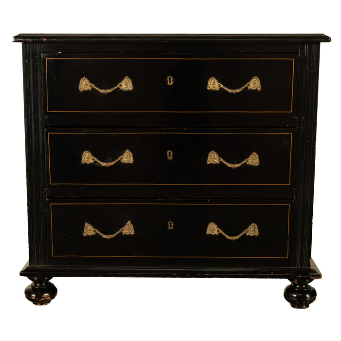 Antique Early 19th C Regency Ebonized Japanned Lacquered Pine Chest Drawers 1820
