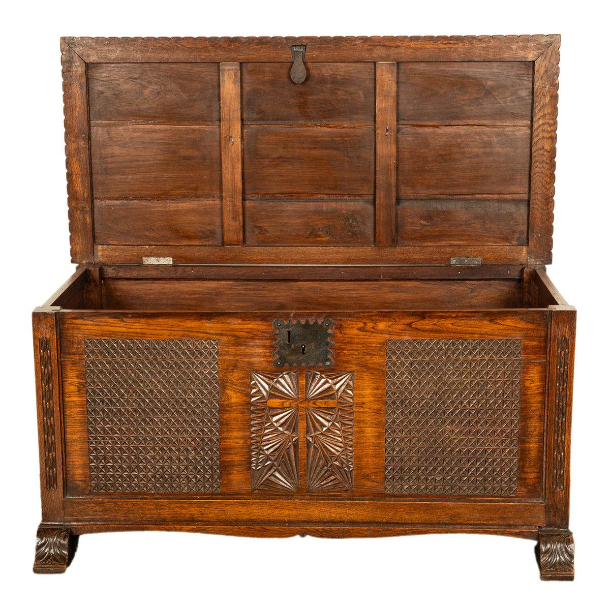 Antique French Gothic Revival Carved Oak Dowry Coffer Chest Bench Seat 1820