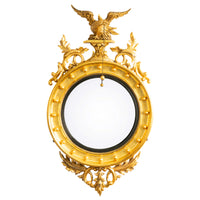 Antique Early 19thC American Federal Period Convex Gilt Wood Eagle Mirror 1820
