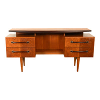 Vintage Danish Mid Century Modern Teak Four Drawer Desk with Floating Top 1965