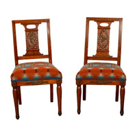 Pair Antique French Restauration His & Hers Greco-Roman Chairs Pendleton Fabric