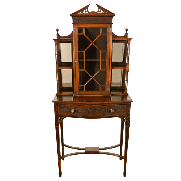 Antique Chippendale Mahogany Carved Display Case Cabinet Vitrine on Stand 1895