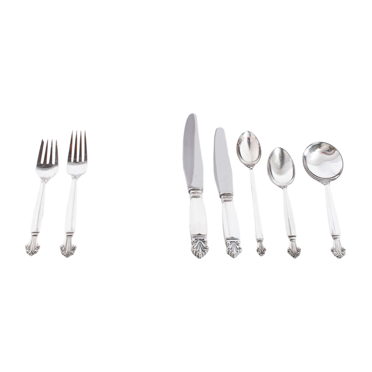 Georg Jensen Acanthus Danish Sterling Silver 69 Piece Flatware Dining Set for 8