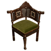 Antique Islamic Moorish Syrian Carved Inlaid Mother of Pearl Corner Chair 1880