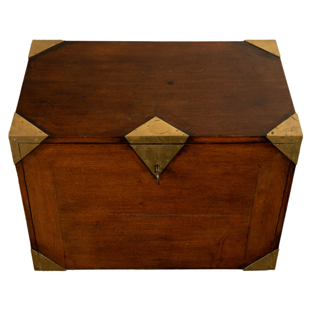 Antique 19th Century Oak Brass Campaign Chest Document Captain's Strong Box 1780
