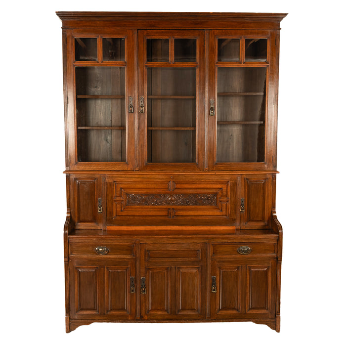 Antique Victorian Art Nouveau Carved Oak Secretary Bookcase Bibliotheque 1890