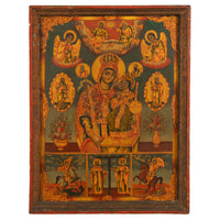 Antique 19th C Greek Orthodox Icon Virgin Mary & Jesus St. George & Dragon 1800