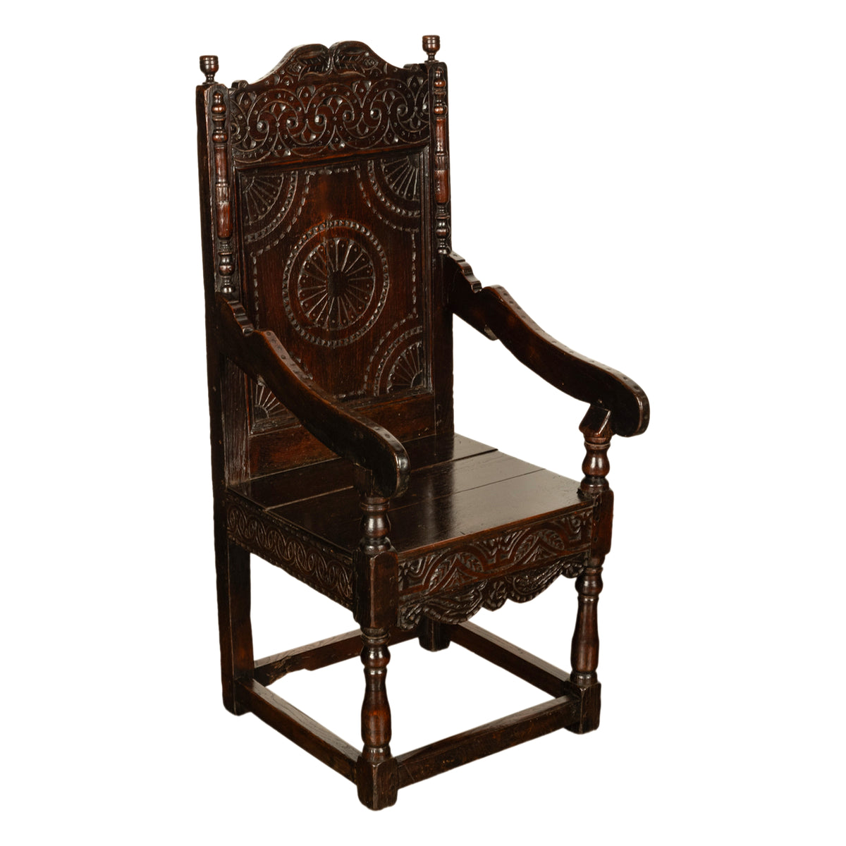 Antique 18th English Century Georgian Carved Oak Wainscot Chair Yorkshire 1720