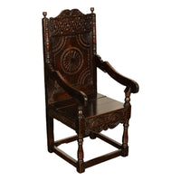 Antique 18th English Century Georgian Carved Oak Wainscot Chair Yorkshire 1720