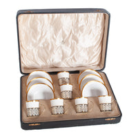 Antique Set of 6 Shelley China Demitasse Cups Saucers Sterling Silver Mappin Webb Birmingham 1919