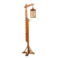 Antique Mission Arts Crafts Carved Oak Adjustable Floor Lamp Glass Lantern 1930