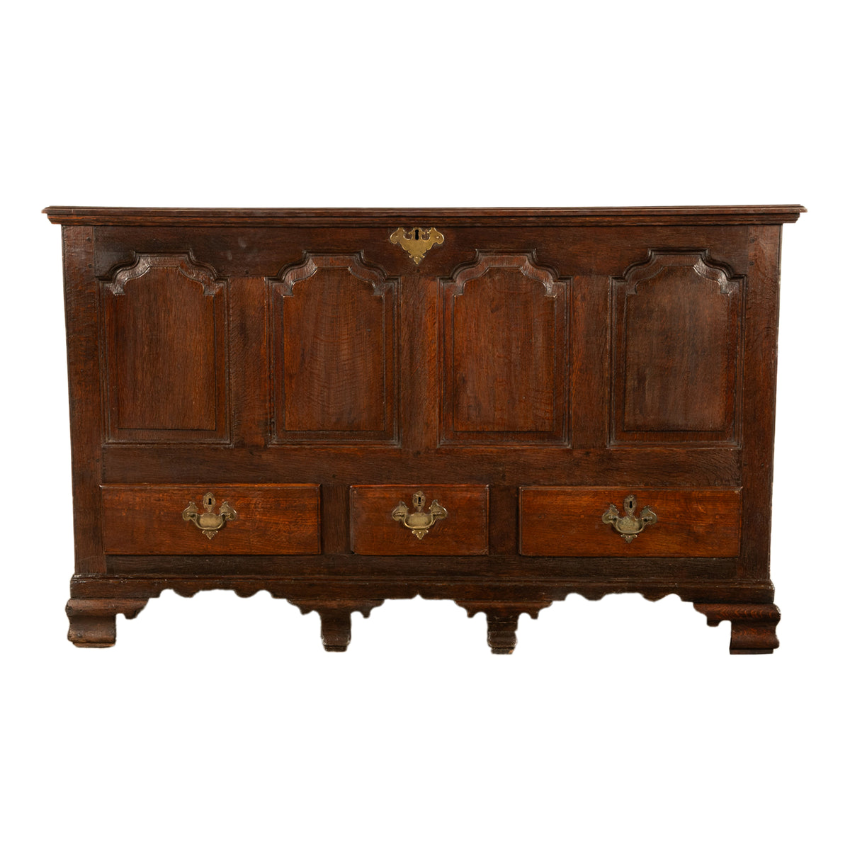 Antique Early Georgian Large 4 Panel 3 Drawer Hinged Top Mule Chest Coffer 1740