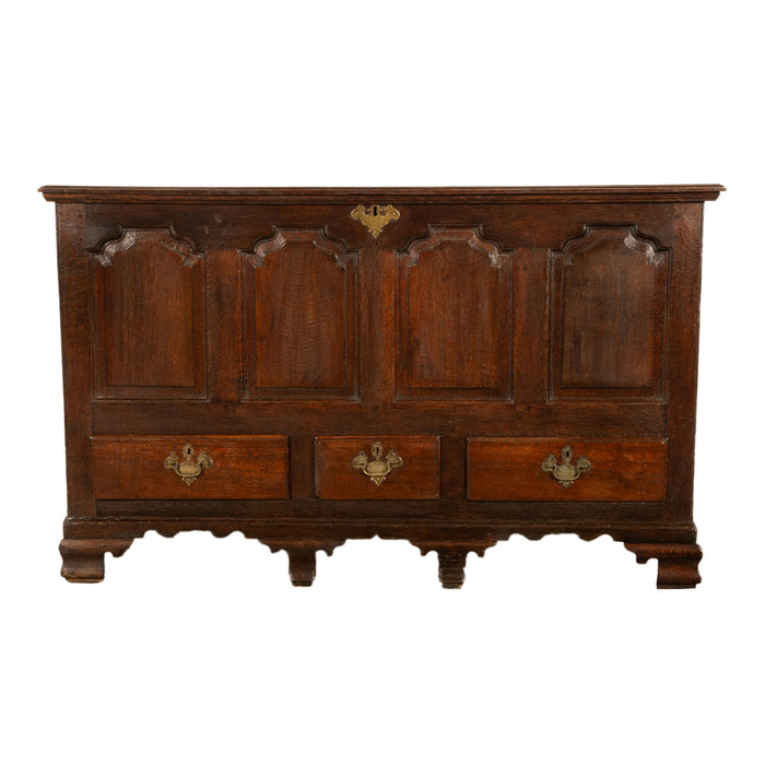 Antique Early Georgian Large 4 Panel 3 Drawer Hinged Top Mule Chest Coffer 1740