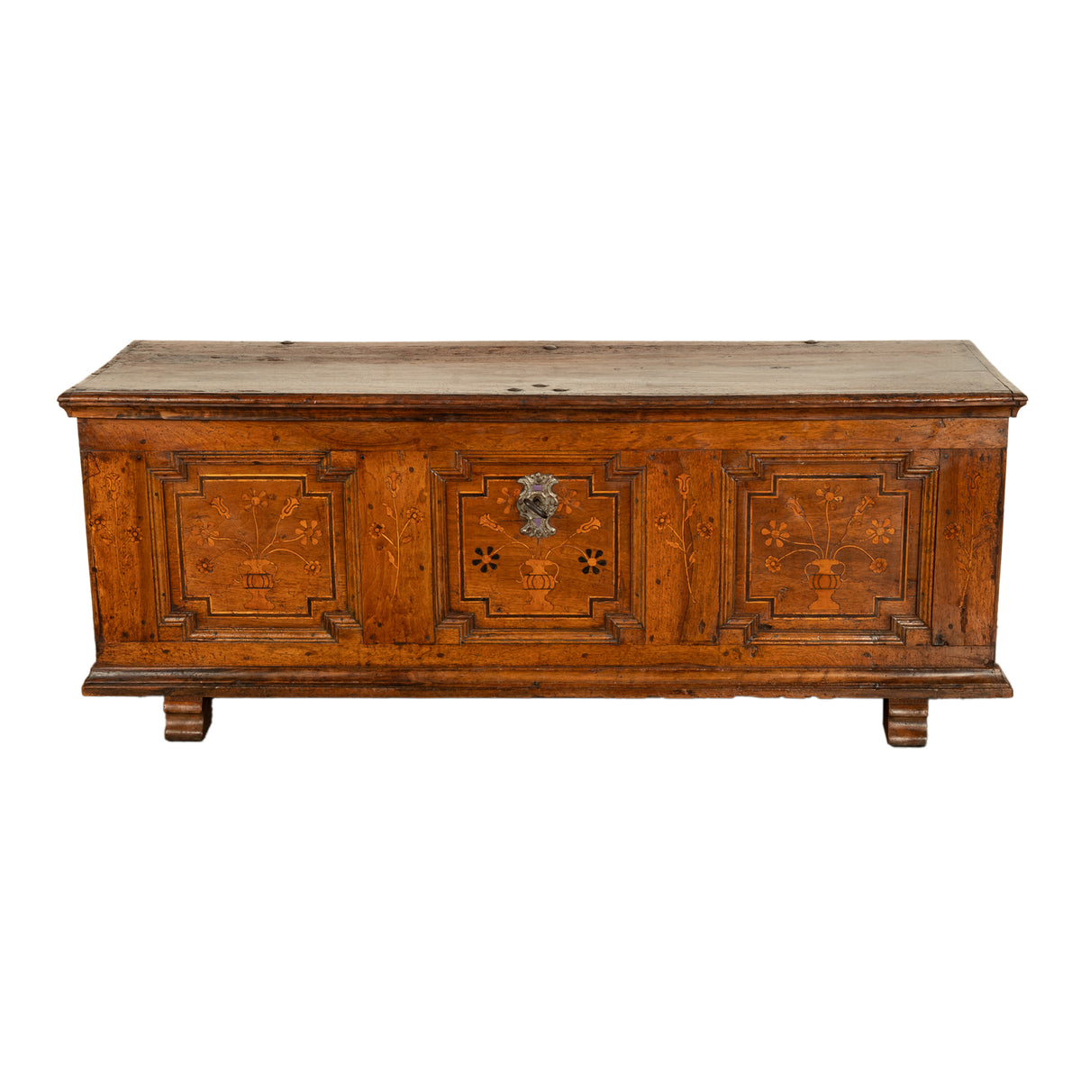 Antique German Baroque Inlaid Marquetry Dowry Chest Coffer Trunk Seat Bench 1700