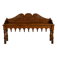 Antique English 19th Century Victorian Carved Oak Hall Window Seat Bench 1890