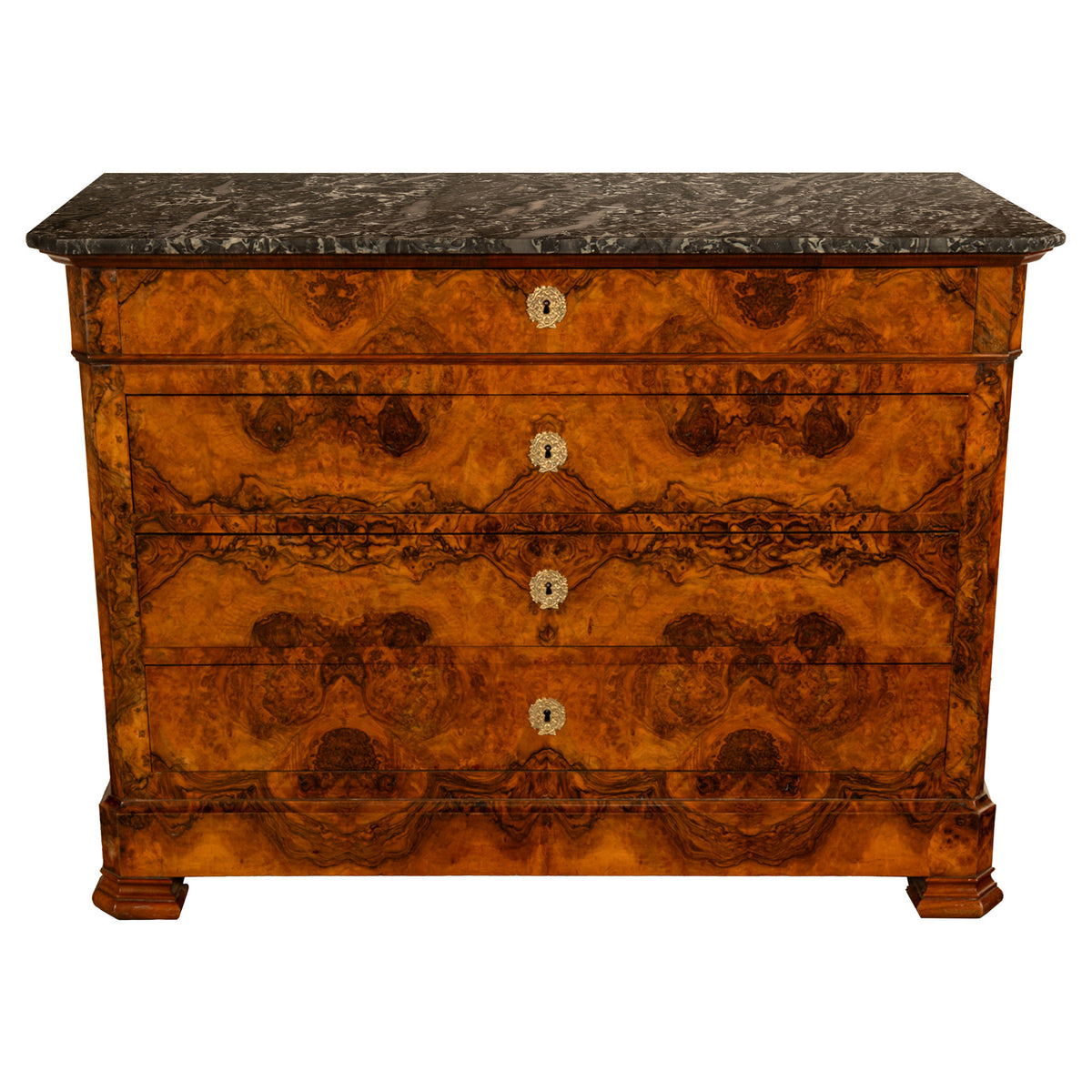Antique French Walnut & Marble Louis-Philippe Walnut Commode Chest Drawers 1840