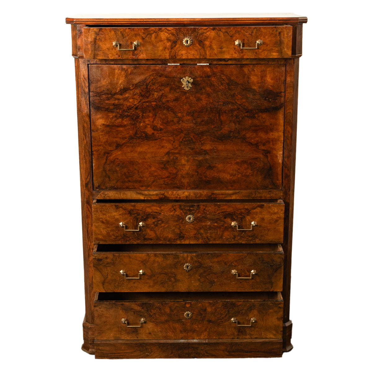 Antique French Charles X Classical Secrétaire à Abattant Desk Chest Walnut 1825
