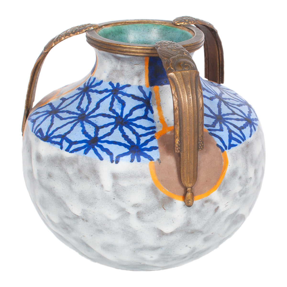 Antique French Art Deco Stoneware Pottery & Gilt Bronze Vase by André Villien 1925