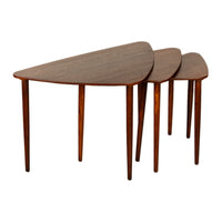 Danish Teak Mid Century Modern 'Guitar Pick' set of 3 Nesting Tables by Mogens Kold Mobelfabrik 1960s