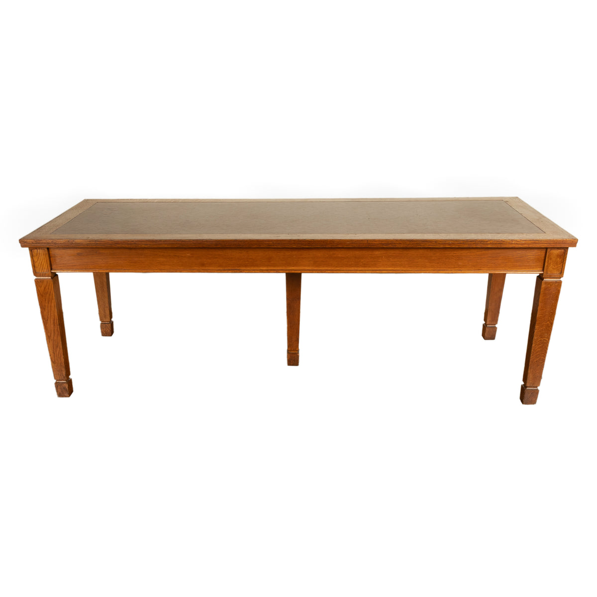 Long Antique Oak Arts & Crafts Five Leg Library Conference Dining Table 1900