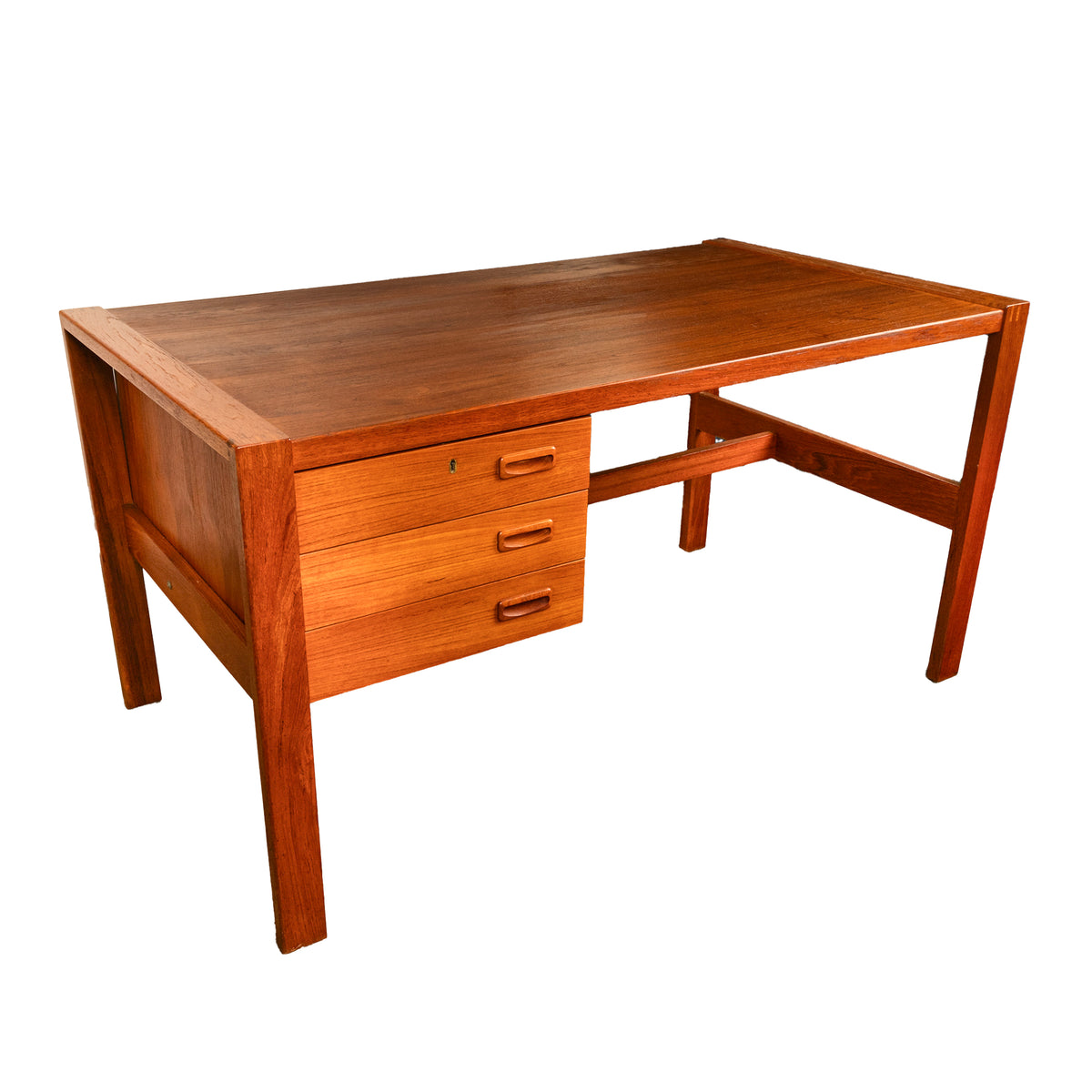 Mid Century Modern Danish Teak Desk Skovby Møbelfabrik 55" Wide Signed 1970