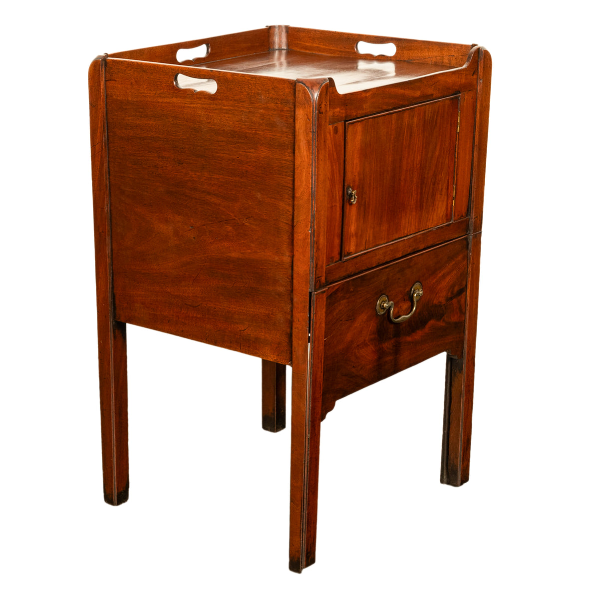 Antique Georgian Mahogany Bedside Cabinet Step Commode Tray Top Nightstand 1760