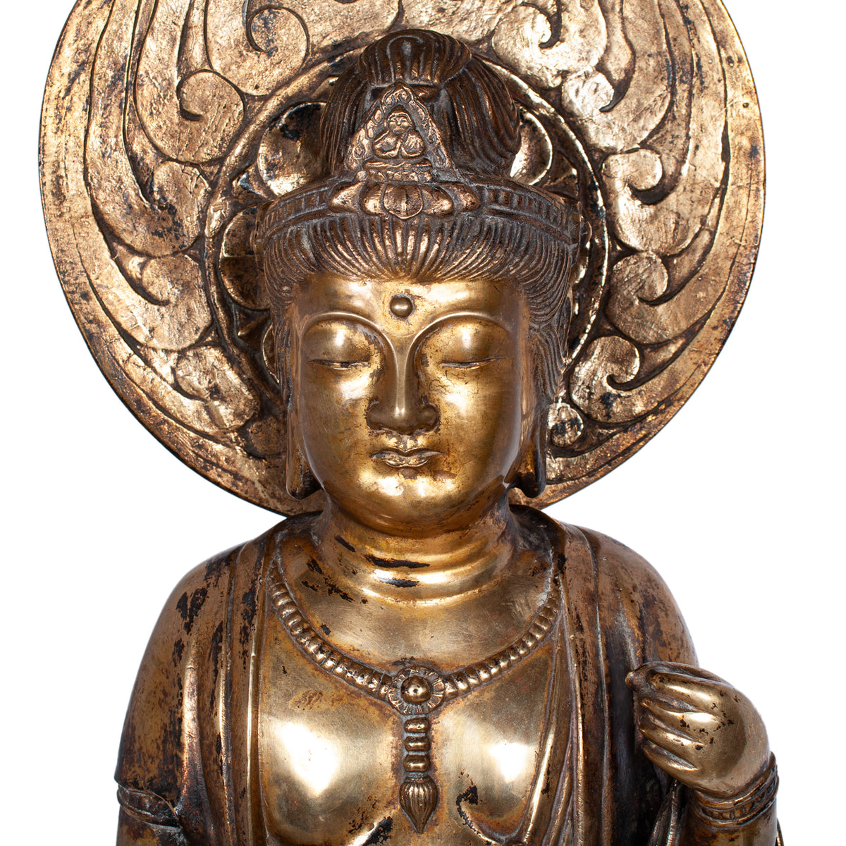 Antique 18th Century Japanese Edo Gilt Bronze Kannon Buddha Statue Figure 1750