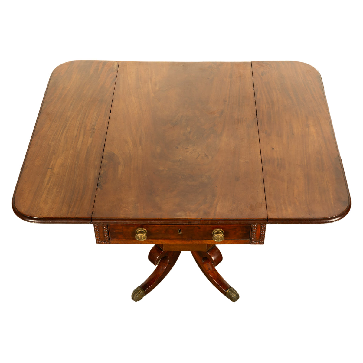 Antique Regency Mahogany Drop Leaf Twin Drawer Pembroke or Library Table 1810