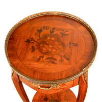 Antique French Louis XV Walnut & Ormolu Marquetry Circular Side Table Stand 1890