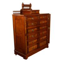 Antique American Burl Walnut Lock Side Eastlake Highboy Chest of Drawers 1870