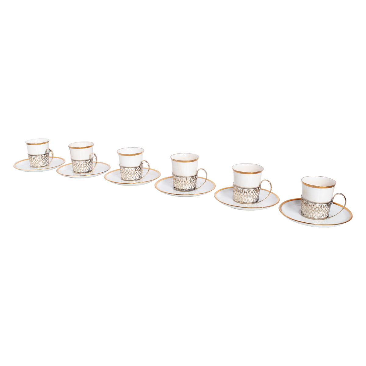 Antique Set of 6 Shelley China Demitasse Cups Saucers Sterling Silver Mappin Webb Birmingham 1919