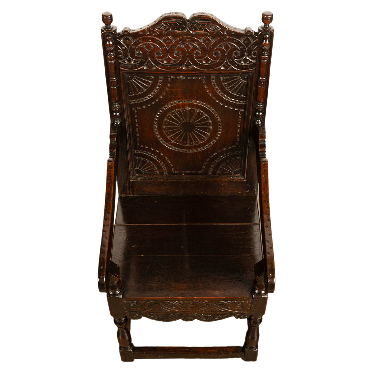 Antique 18th English Century Georgian Carved Oak Wainscot Chair Yorkshire 1720