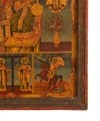 Antique 19th C Greek Orthodox Icon Virgin Mary & Jesus St. George & Dragon 1800