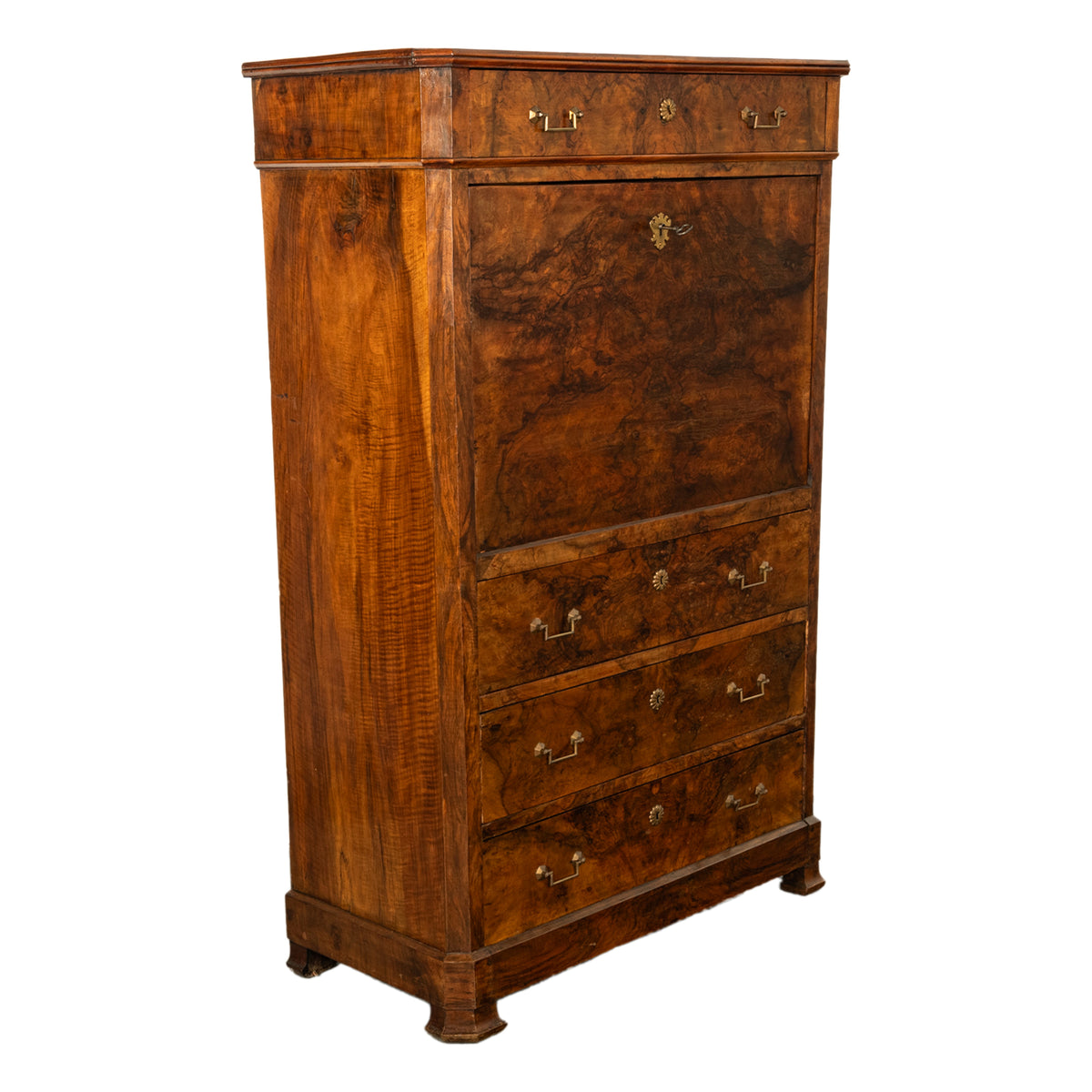 Antique French Charles X Classical Secrétaire à Abattant Desk Chest Walnut 1825