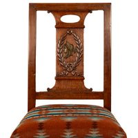 Pair Antique French Restauration His & Hers Greco-Roman Chairs Pendleton Fabric