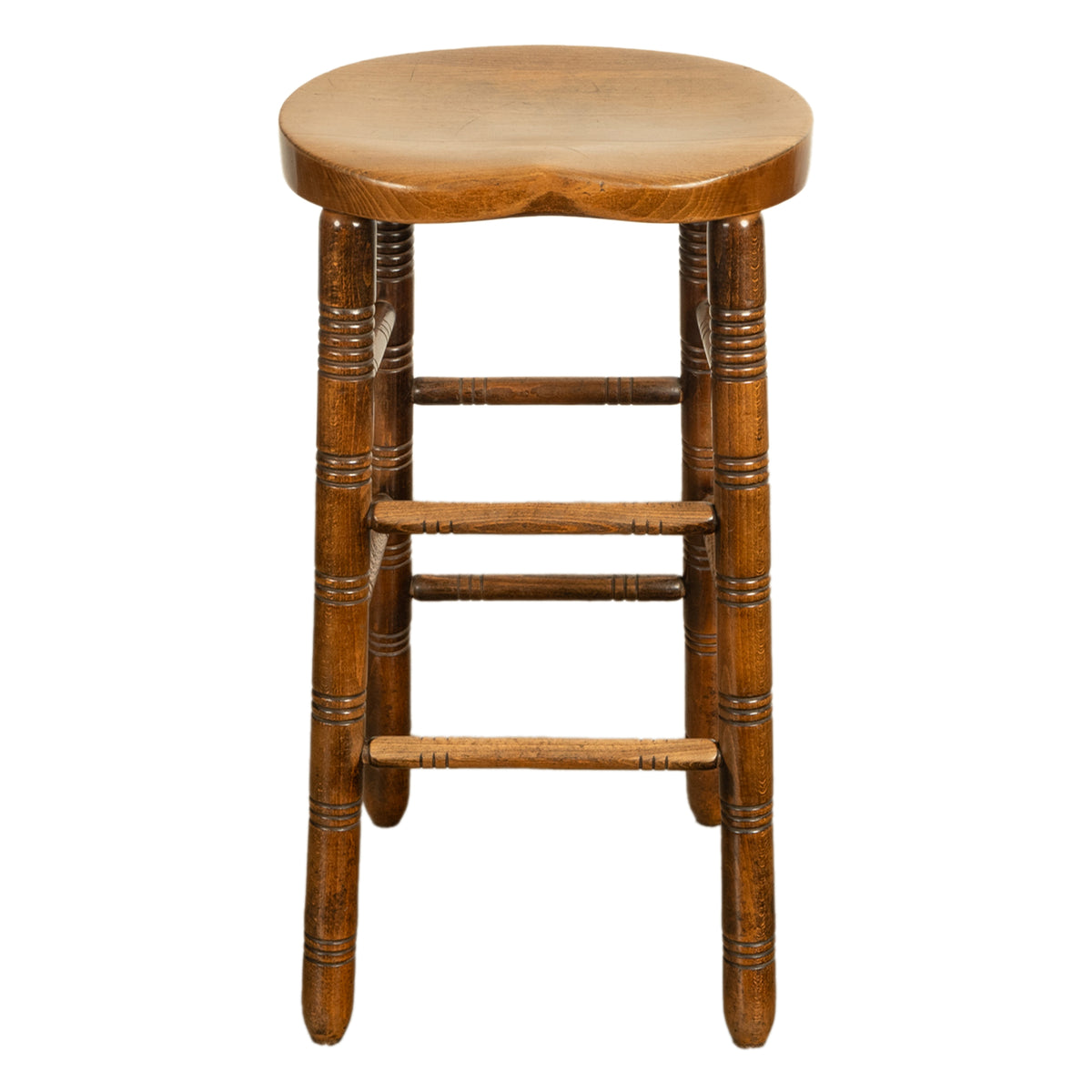 Antique Set of Five Antique Arts & Crafts Turned Elm Bar Sadle Seat Stools 1900