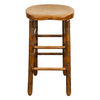Antique Set of Five Antique Arts & Crafts Turned Elm Bar Sadle Seat Stools 1900