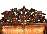Antique Italian Hand Carved Walnut Renaissance Dragon & Knight Throne Chair 1880