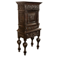 Antique 17th Century Dutch Carved Ebonized Oak Credence Cabinet on Stand 1680