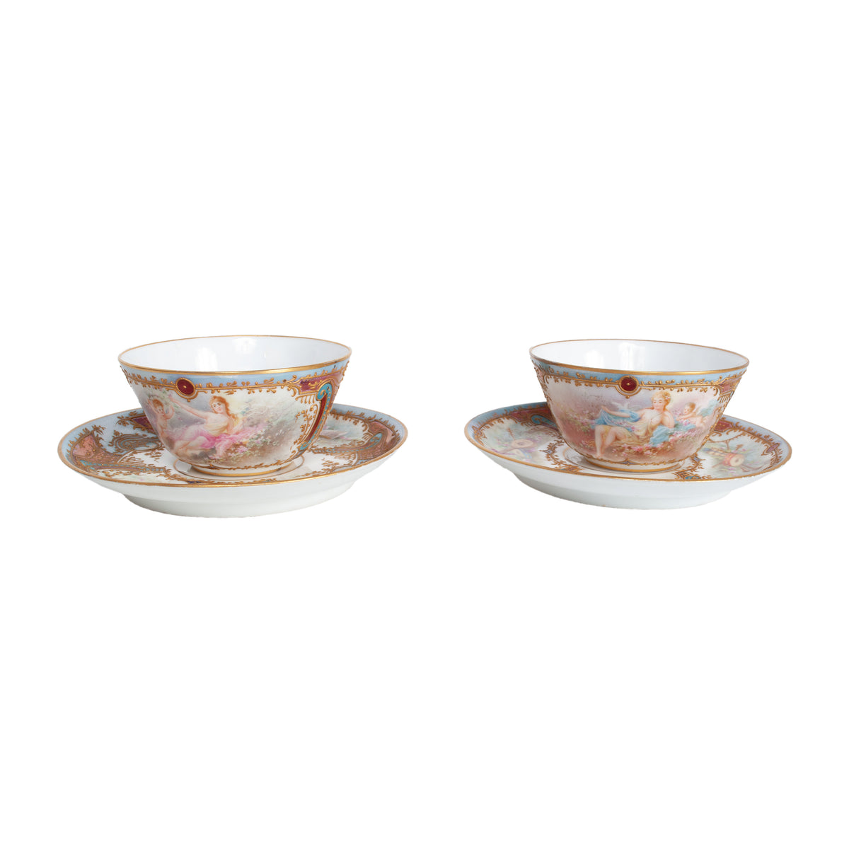 Antique French Sevres Handpainted & Gilded Porcelain Neoclassical 8 Piece Tete-a-Tete Tea Set 1900