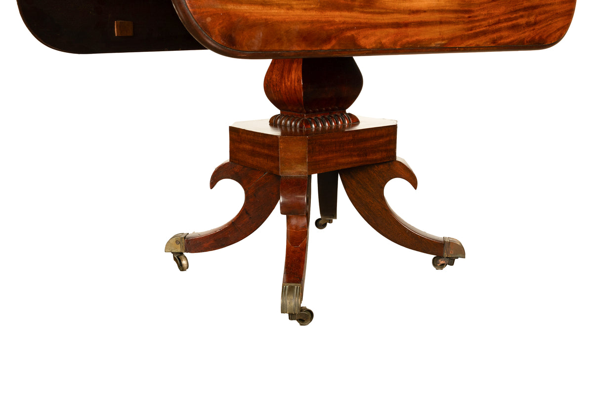 Antique Regency Mahogany Drop Leaf Twin Drawer Pembroke or Library Table 1810