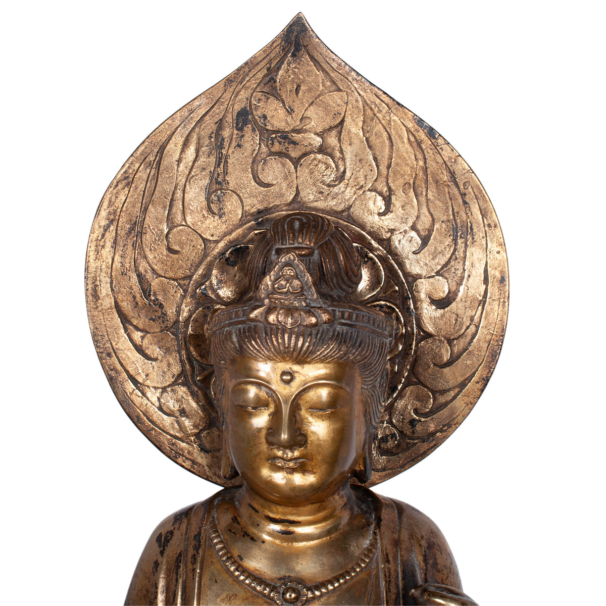 Antique 18th Century Japanese Edo Gilt Bronze Kannon Buddha Statue Figure 1750