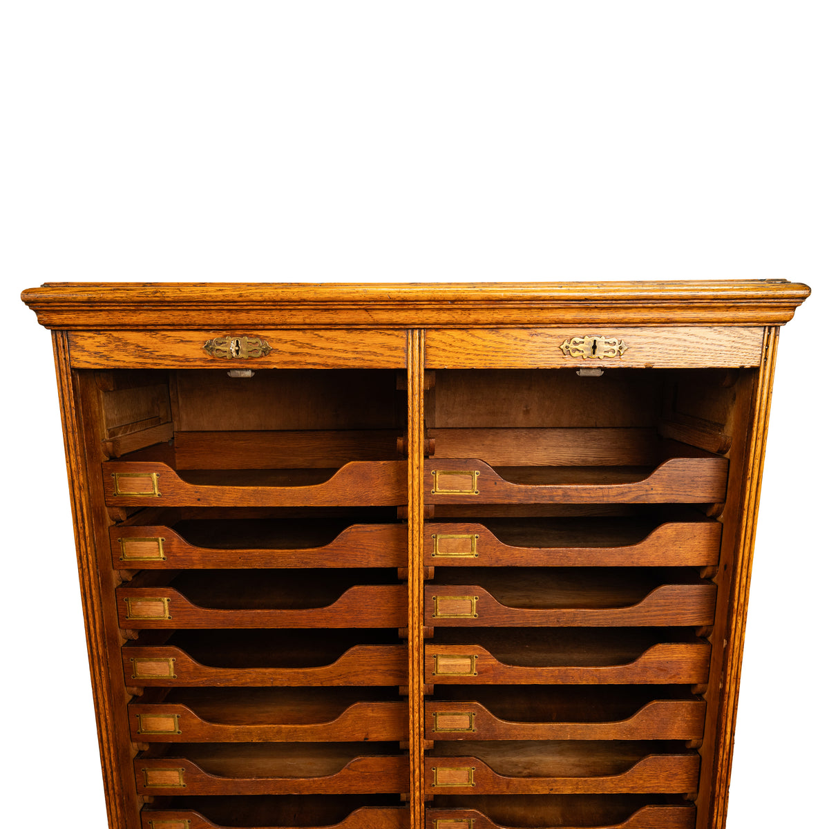 Antique American Oak Double Tambour Roll Top 16 Drawer Filing Cabinet 1910